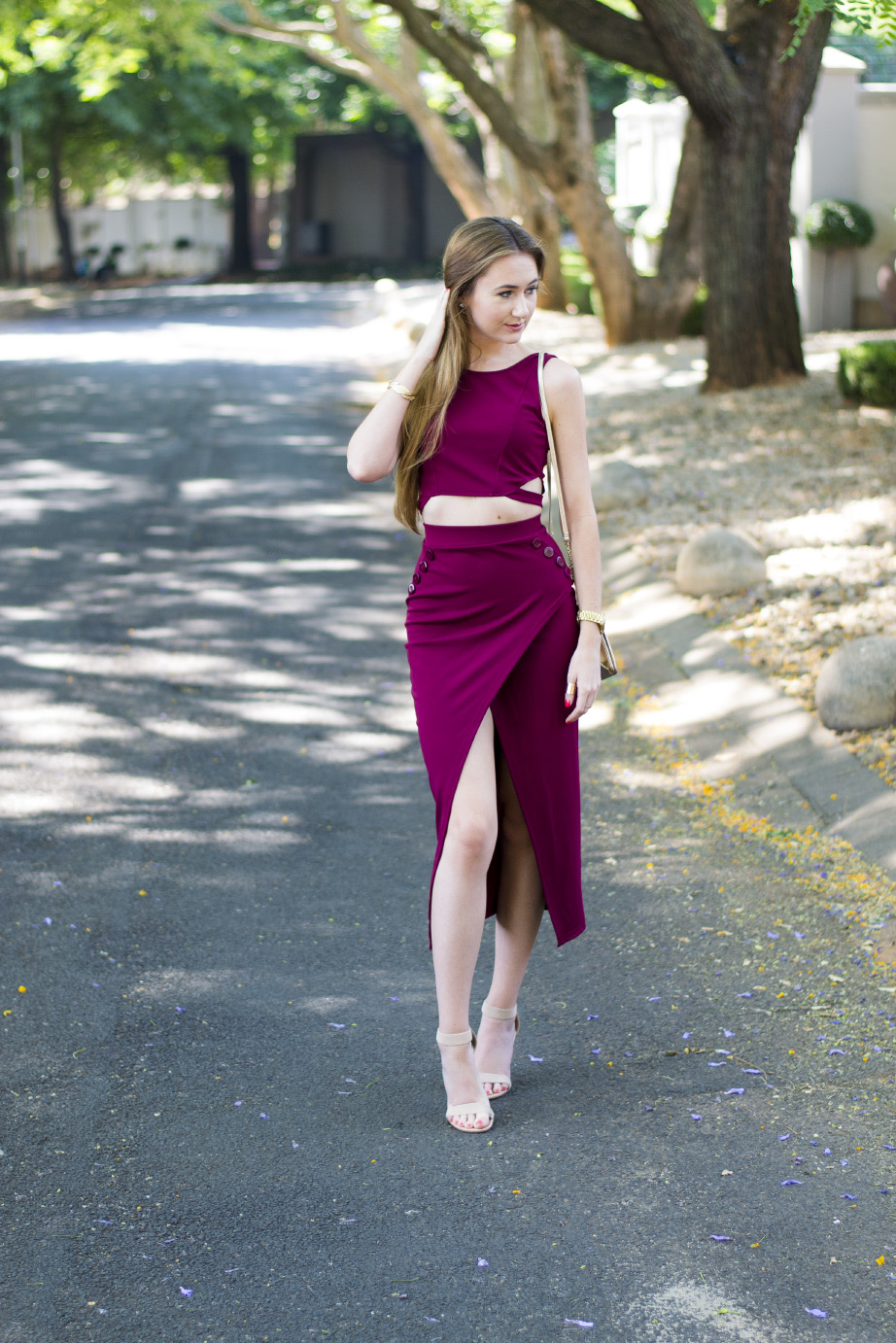 maroon two piece